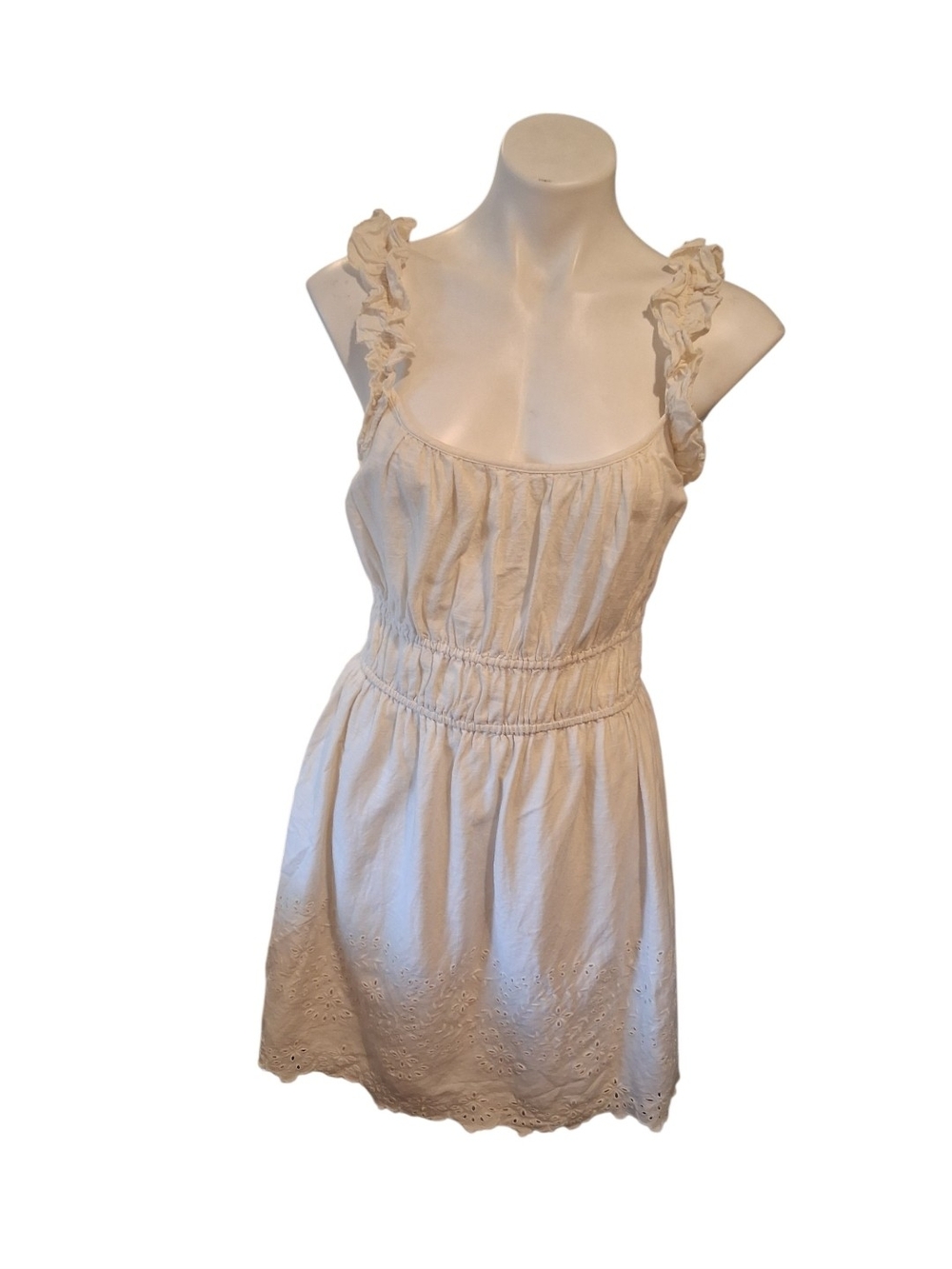 Women's Cream Eyelet Sundress - Sleeveless Smocked Waist